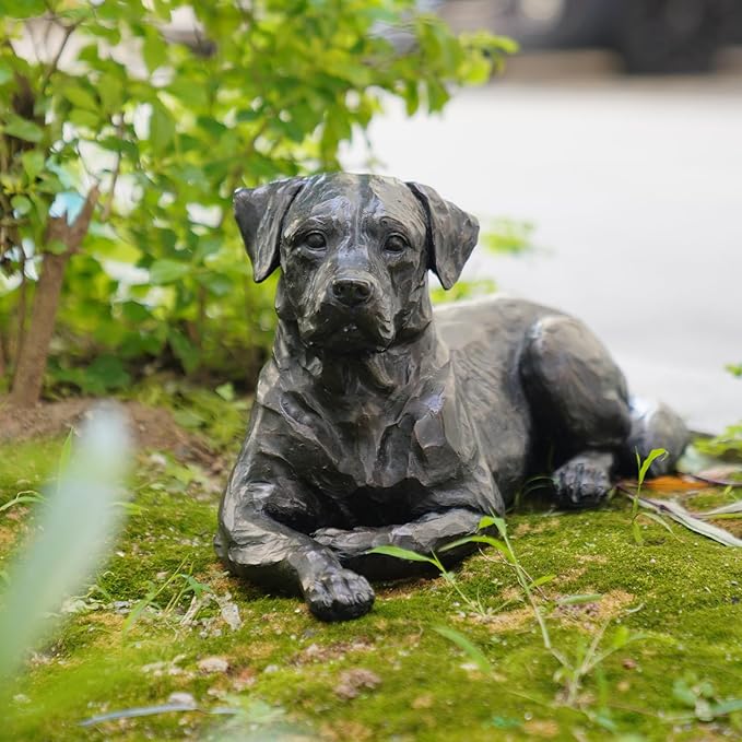 Large Labrador Dog Statues Outdoor – 16.75inch Black Resin Labrador Memorial Statue 4.1lb Décor Sculpture Large lab Outdoor Figurines for Dog Lovers 16.75L*9.75W*9.5H