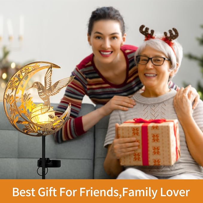 Waterproof Outdoor Solar Light，Hummingbird Solar Light，Moon Hummingbird SolarLight，Solar Butterfly Floor Lamp for Garden, Yard, Patio Decor, Auto On/Off, Unique Gift for Mom, Grandma