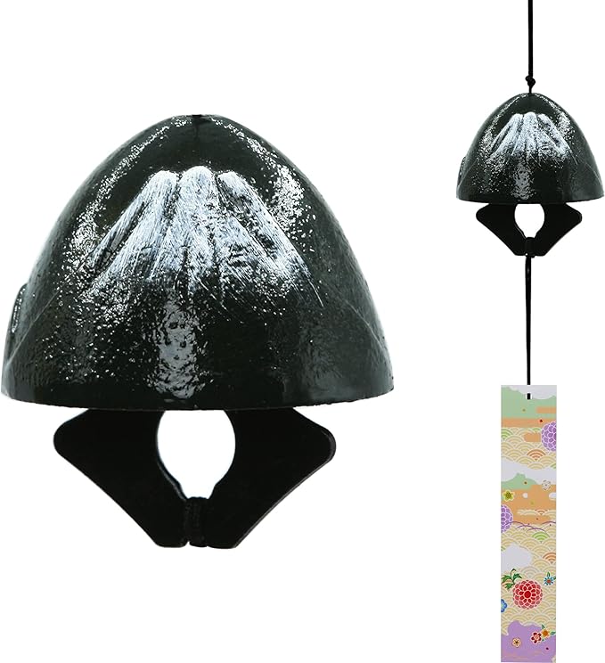 Japanese Wind Chime Cast-Iron Outdoor Ornament for Garden, Patio & Balcony, Hanging Metal Wind-Bell Decoration Gift, Blessing Pendant Windchimes & PVC Wind-Catcher, Mt. Fuji - Green