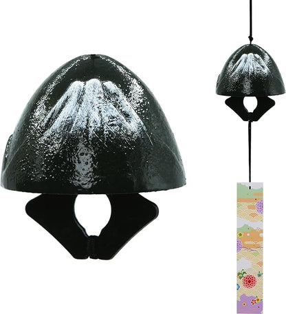 Japanese Wind Chime Cast-Iron Outdoor Ornament for Garden, Patio & Balcony, Hanging Metal Wind-Bell Decoration Gift, Blessing Pendant Windchimes & PVC Wind-Catcher, Mt. Fuji - Green