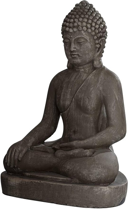 John Timberland Sitting Buddha Statue Sculpture Zen Asian Japanese Garden Decor Outdoor Front Porch Patio Yard Outside Home Balcony House Exterior Weathered Light Sandstone Finish 29 1/2" Tall