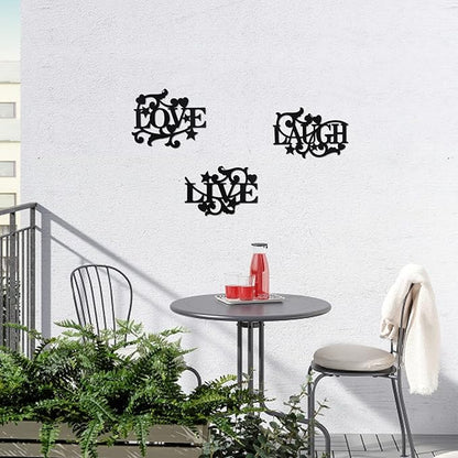 Manortang Metal Wall Decor LOVE LIVE LAUGH Kitchen Wall Art Decor, Matte Black Silhouette Wall Hanging Decoration Sign Wall Valentine for Living Room Bedroom Kitchen Indoor Decoration, Set of 3