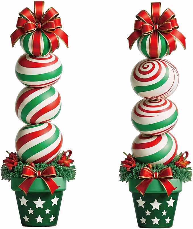 33" Christmas Decorations Outdoor Candy Christmas Decorations, 2ct Large Tall Outdoor Stake Signs 4 Interlocking PP Panels with H-Brackets Fiberglass Rods for Lawn Pathway Xmas Party