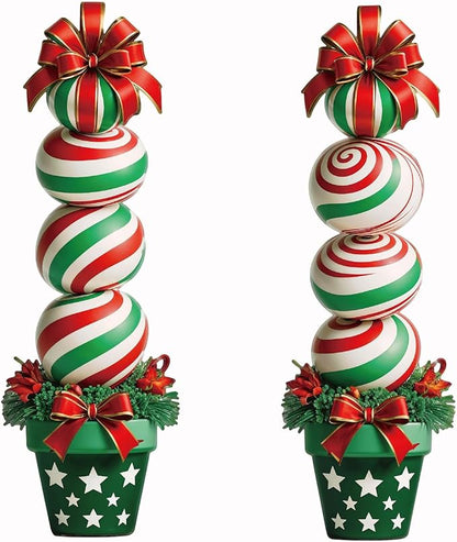 33" Christmas Decorations Outdoor Candy Christmas Decorations, 2ct Large Tall Outdoor Stake Signs 4 Interlocking PP Panels with H-Brackets Fiberglass Rods for Lawn Pathway Xmas Party