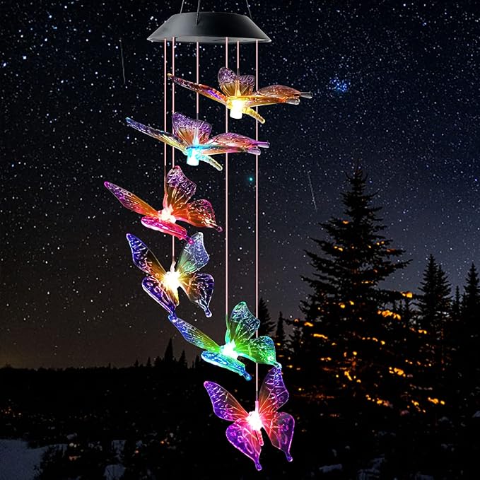 Butterfly Wind Chimes, Solar windchimes, Outdoor, Patio Decorations Outdoor Butterfly Garden Decor Garden Chimes