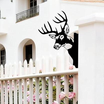 Peeping Metal Deer Decor - Black Deer Yard Art for Outdoor Tree, Fence, or Farmhouse Wall, 11.4" x 9.37" Weatherproof Metal Animal Silhouette (Screws Included)