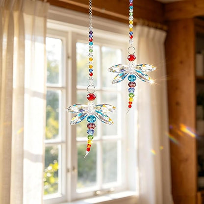 2-Pack Hanging Dragonfly Crystal Suncatcher - Rainbow Beads & Prisms for Home Windows, Christmas Tree & Holiday Decor