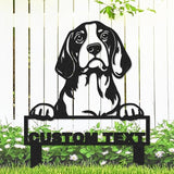 Personalized Metal Beagle Dog Garden Sign, Custom Dog Statue Beagle Yard Sign with Stakes, Customized Animal Pet Garden Stake Plaque Patio Lawn Decorative Outdoor Décor Name Signs