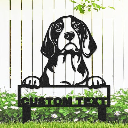 Personalized Metal Beagle Dog Garden Sign, Custom Dog Statue Beagle Yard Sign with Stakes, Customized Animal Pet Garden Stake Plaque Patio Lawn Decorative Outdoor Décor Name Signs