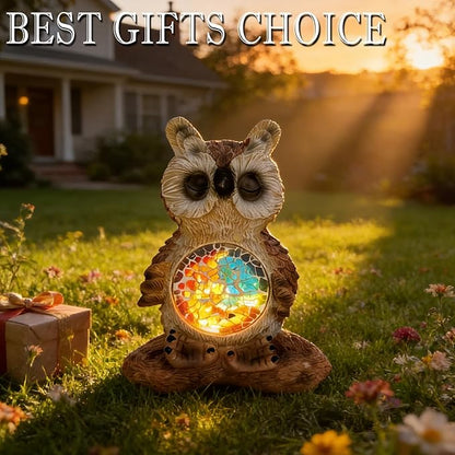 Solar Owl Garden Statues Decor for Outdoor, Brown Yoga Owl Figurine Lights for Lawn Patio Yard Decoration - Unique Christmas Housewarming Gift for Grandma Wowen Mom