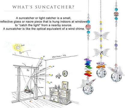 H&D HYALINE & DORA Crystal Suncatcher Window Hanging Ornament Crystals Ball Prism Rainbow Maker Butterfly Decor Pendant Set for Home Garden