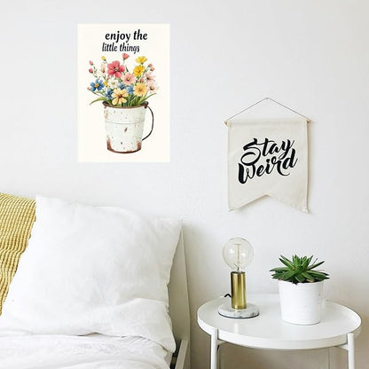 Flowers-Sign Metal-Poster Wall-Art Rustic-Décor, Enjoy the Little Things, Yard Garage Farm Outside Garden Plaque Outdoor for Home Fence 8 X 12 Inch