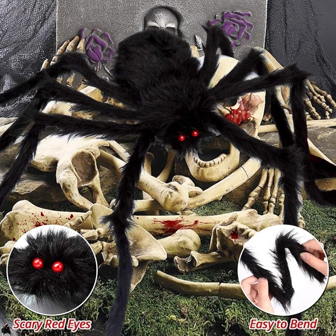 OCATO 200" Halloween Spider Web + 59" Giant Spider Decorations, Fake Spiders with Triangular Huge Spider Web, Indoor/Outdoor/Halloween Decorations/Yard/Home/Costumes Parties/Haunted House Decor, Black