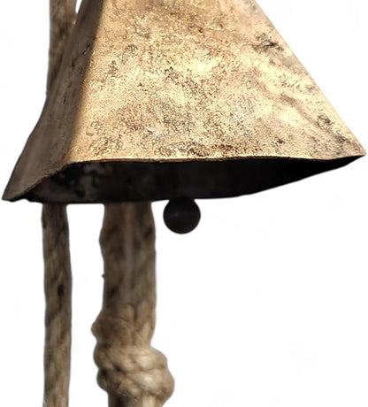 Rustic Iron 4 Vintage Shabby Chic Metal Barn Bells Windchime with Rope Relaxing Tranquil Wind Chimes, Country Style, Bohemian Theme Decor 45 cm (29" Inch, 1, 4 Windchime Bells)