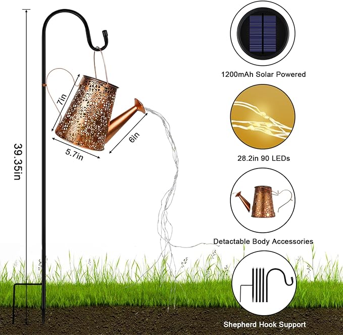 Solar Watering Can with Lights, Large Waterproof Solar Garden Lights Outdoor Garden Decor Metal Solar Powered Lanterns Hanging Landscape Lights for Yard Patio Pathway Lawn Gard (2)