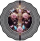 Jesus Cross Wind Spinner, Metal Wind Spinners Outdoor/Indoor, Cross Hanging Garden Decor for Outside, Stainless Wind Spinners for Yard and Garden 10 inch 3D (25.76X25 CM)