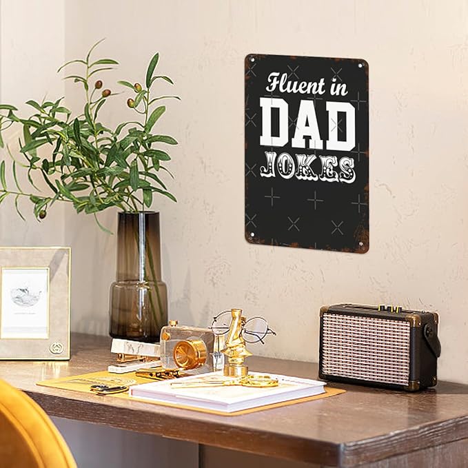 Vintage Retro Metal Wall Decor Signs Fluent in Dad jokes for Home,Kitchen,Bathroom,Patio & Garden Inspirational & Funny Life Quotes 8x12 Inches