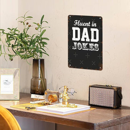 Vintage Retro Metal Wall Decor Signs Fluent in Dad jokes for Home,Kitchen,Bathroom,Patio & Garden Inspirational & Funny Life Quotes 8x12 Inches