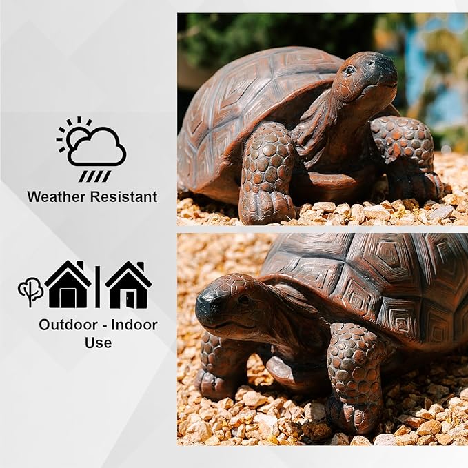 XBrand 21.3" L Brown and Black Concrete/MgO Walking Turtle Statue, Indoor or Outdoor Décor, Garden Décor, Turtle Statuary