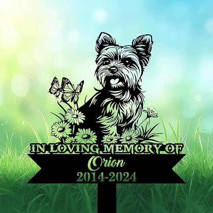 Personalized Yorkshire Terrier Grave Marker, Yorkie Sitting in Garden Memorial Garden Stake, Yorkshire Terrier Memorial Gift, Loss of Yorkie, Outdoor Pet Headstone, Dog Burial Stake