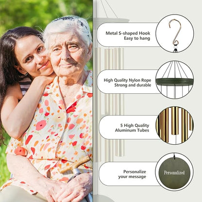 ASTARIN Memorial 36" Wind Chimes, Personalized Name Sympathy Wind Chime, in Memory of Loss Mom Loved One, Large Deep Tone Bereavement Windchimes, Listen to The Wind(Produced in USA)