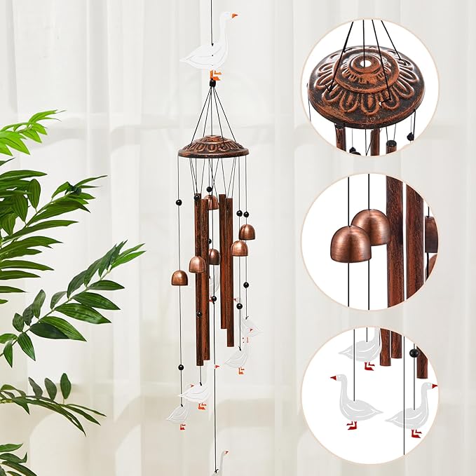 Arrowbash Goose Wind Chimes for Outside 34" Metal Windchimes Outdoors Valentine Goose Gifts for Women Men Mom Memorial Birthday Housewarming Festival Yard Patio Porch Geese Garden Decor