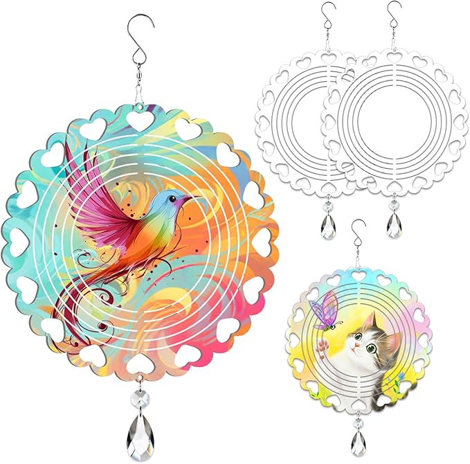 4Pack 10inch Sublimation Wind Spinner Blanks 3D Aluminum Metal Wind Sculpture Kinetic Spinners for Yard and Garden Indoor Art Ornaments Hanging Decoration (Heart Lace Round)