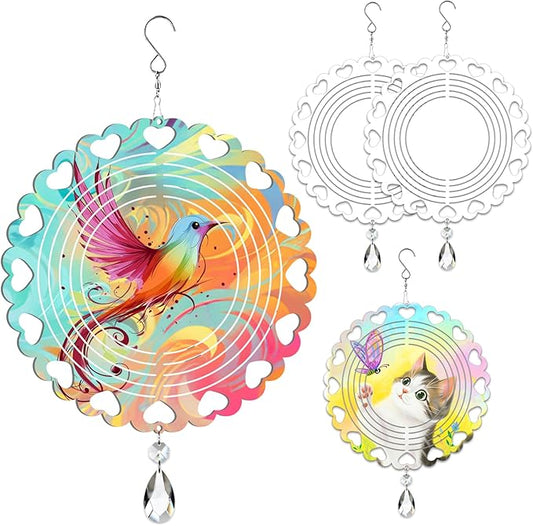 4Pack 8inch Sublimation Wind Spinner Blanks 3D Aluminum Metal Wind Sculpture Kinetic Spinners for Yard and Garden Indoor Art Ornaments Hanging Decoration (Heart Lace Round)