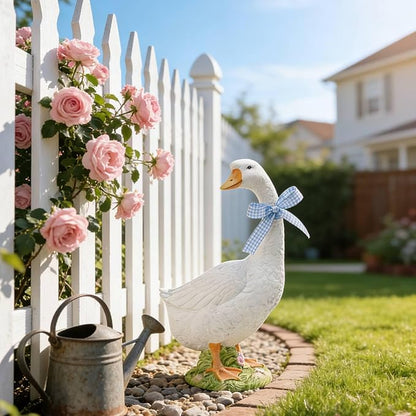 DiliComing Porch Goose Statue Outdoor Decor - 12 Inch Resin Garden Goose Statues Weatherproof Lawn Sculpture for Front Porch Yard Patio Gifts for Grandma Mom Women