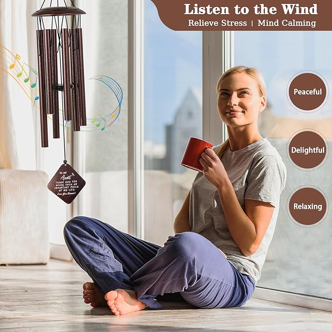 Aunt Birthday Gifts for Women, Unique Birthday Gifts for Aunt Auntie from Niece Nephew, 32" Bronze Wind Chimes