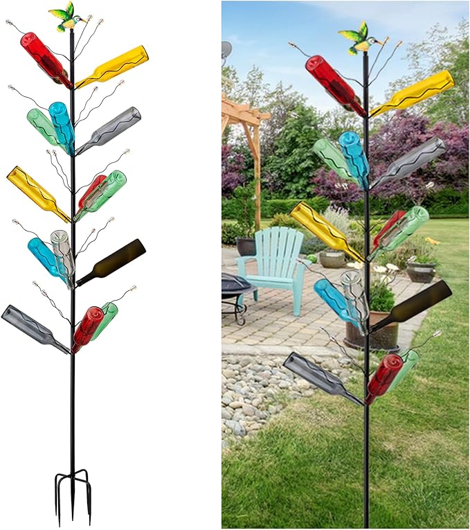 7.2FT Tall Wine Bottle Trees Stand for Garden Decorative, Rustproof Metal Bottle Tree Holder, Holds Up to 15 Bottles (Black)