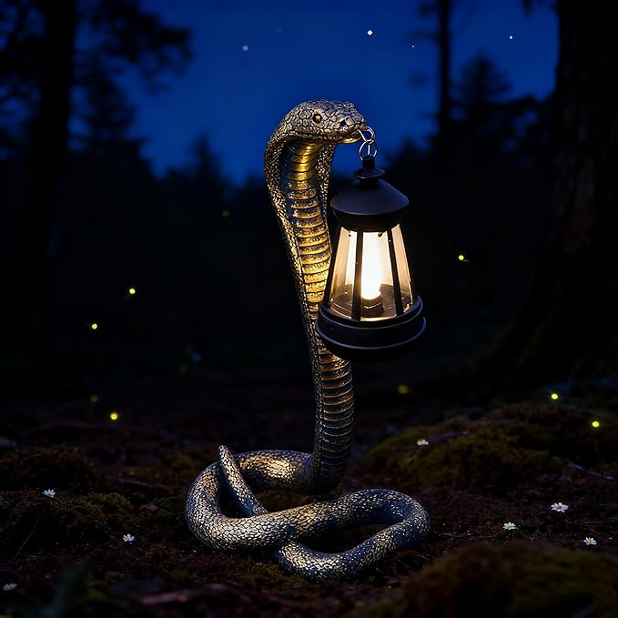 Solar Garden Outdoor Statues Snake with Solar Lights Outdoor Chrismtas Decorations - Lawn Decor Snake Statue for Patio, Balcony, Yard Ornament - Unique Housewarming Gifts (Brass Color)