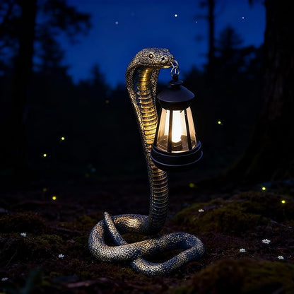 Solar Garden Outdoor Statues Snake with Solar Lights Outdoor Chrismtas Decorations - Lawn Decor Snake Statue for Patio, Balcony, Yard Ornament - Unique Housewarming Gifts (Brass Color)
