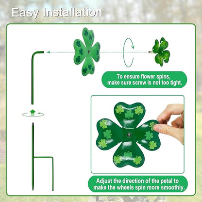 Wind Spinners Outdoor,4 Pack Shamrock Garden Stakes for Outside,Saint Patrick's Day Decorations,Metal Wind Spinner Yard Art for Patio,Lawn