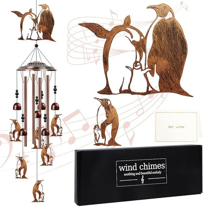 Penguin Gifts for Women Men - Penguins Wind Chimes Gifts for Women, Birthday Housewarming Ideas, Metal Memorial Windchimes for Outside, Outdoor Porch Patio Garden Decor