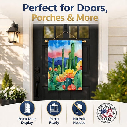 Caroline's Treasures Arizona Saguaro Cactus Blossom in Watercolor House Flag Large Porch Sleeve Pole Decorative Outside Yard Banner Artwork Wall Hanging, Polyester, House Size, Multicolor
