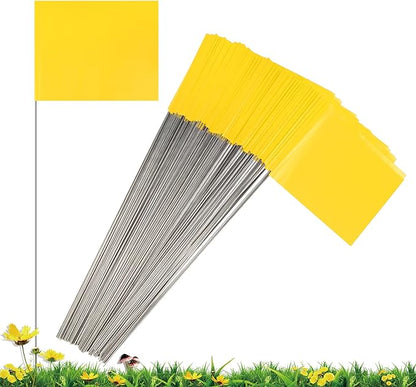IKAYAS 4 x 5 x 15 inch Yellow PVC Small Marking Flags - Pack of 50, Ideal for Lawn, Garden, Survey and Irrigation