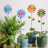 DREAMYSOUL 4 Packs Metal Flowers Wind Spinners Outdoor, Pinwheel Decorative Garden Stakes, Metal Small Wind Spinner for Yard and Garden Decor