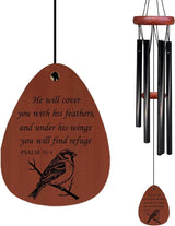Christian Gifts Bird Wind Chimes, Bird Gifts Wind Chimes, Christian Faith Based Religious Gift for Women, He Will Cover You with His Feathers Bible Verse WindChimes for Outside 26" Inches