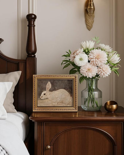 ARPEOTCY Vintage Gold Framed Wall Art, Easter White Rabbit Painting, 8x10 inch Small Canvas Picture Prints Artwork with Frame Aesthetic, Victorian Wall Decor for Living Room Bathroom Bedroom Shelf