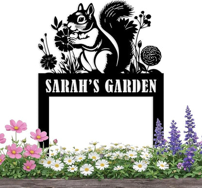 Personalized Squirrel Metal Garden Stake Sign, Custom Animal Themed Garden Metal Stake, Customized Garden Signs Decorative Outdoor, Farmhouse Yard Art, Flower Bed Decor, Gift for Gardener