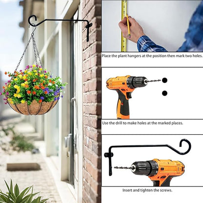 2 Pack Plant Hanger Wall Hook, Heavy Duty Metal Plant Hangers Outdoor Holds Up to 40 lb, Hooks for Hanging for Hanging Plants Indoor Outdoor Patio Garden （9.4IN Black）