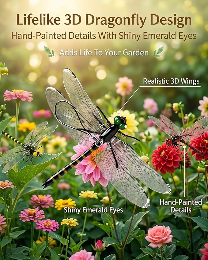 Dragonfly Clips for Bugs Repellent, 3D Artificial Dragon Fly, Lifelike Outdoor Hanging Ornament Garden Decor, Durable Fake to Keep Away Yard Ornaments Hat Golf Moving(Yellow(16pcs))