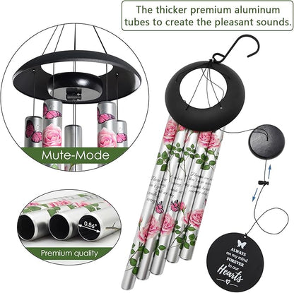 Memorial Wind Chimes for Loss of Loved One - Pink Rose Wind Chimes for Outside, Sympathy Gifts for Remembrance of Mother and Father,Windchimes in Memory of Loved One