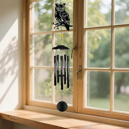 Owl Wind Chimes for Outside - Owl Windchimes Outdoors, Black Metal Memorial Wind Chime for Home, Patio, Balcony Decor, for Mom Dad Family Friend, Gifts for Mother's Day, Housewarming, Retirement
