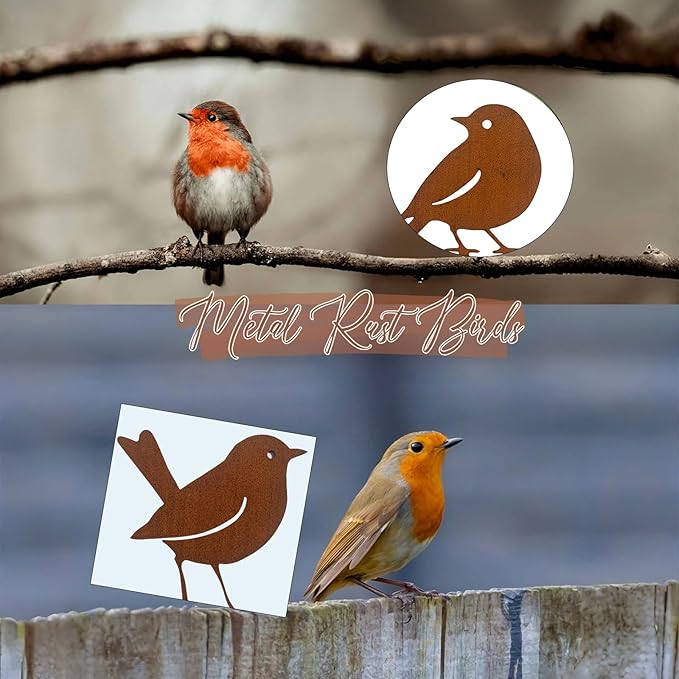 5PCS Rusty Metal Birds Decoration, Metal Birds Fence Decor, Outdoor Bird Wall Decor, Bird Silhouette Yard Art, Garden Sculptures & Statue Ornaments, Fence Decorations Outdoor, Rustic Garden Decor