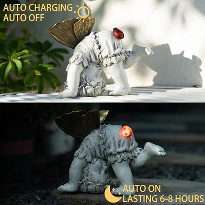 Suyorpe Fairies for Fairy Garden Solar Decor - Fairy Figurines Resin Outdoor Statues Ornaments with Light up Ladybug for Patio,Lawn,Yard,Porch,Outside Angel Gifts