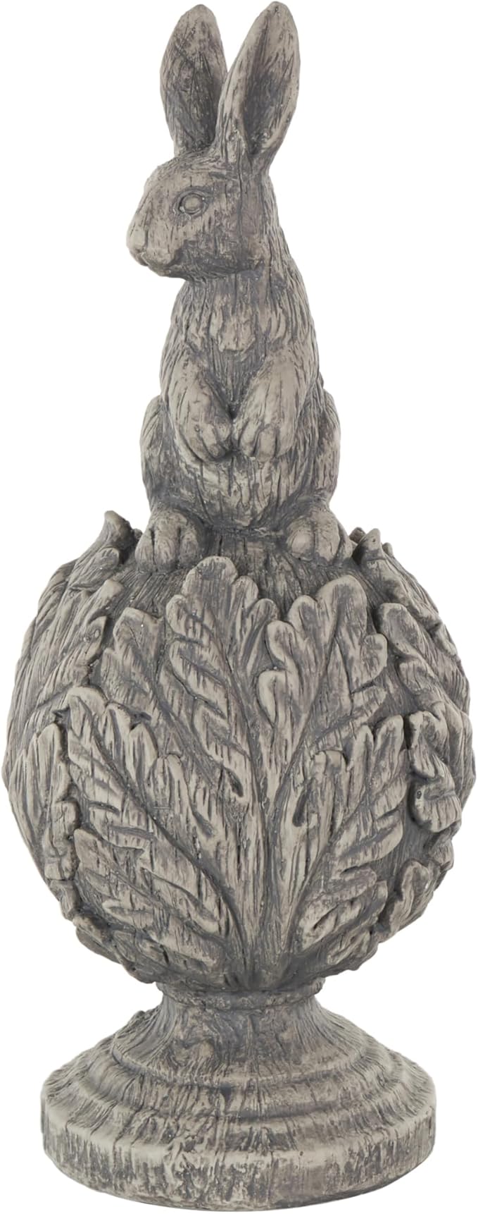 Deco 79 Polystone Rabbit Textured Sculpture with Leaf Covered Round Base, 8" x 8" x 20", Gray