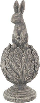 Deco 79 Polystone Rabbit Textured Sculpture with Leaf Covered Round Base, 8" x 8" x 20", Gray