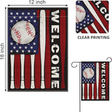 Welcome July 4th Baseball Patriotic Decorative Garden Flag, Red White Bat America USA Independence Day Yard Outside Decorations, Stars American Outdoor Small Home Decor Double Sided 12 x 18